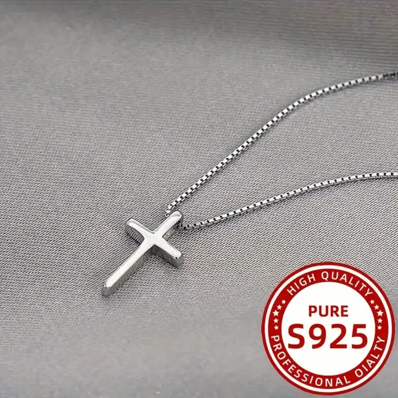 Elegant Simple Style 925 Sterling Silver Cross Pendant Necklace for Women