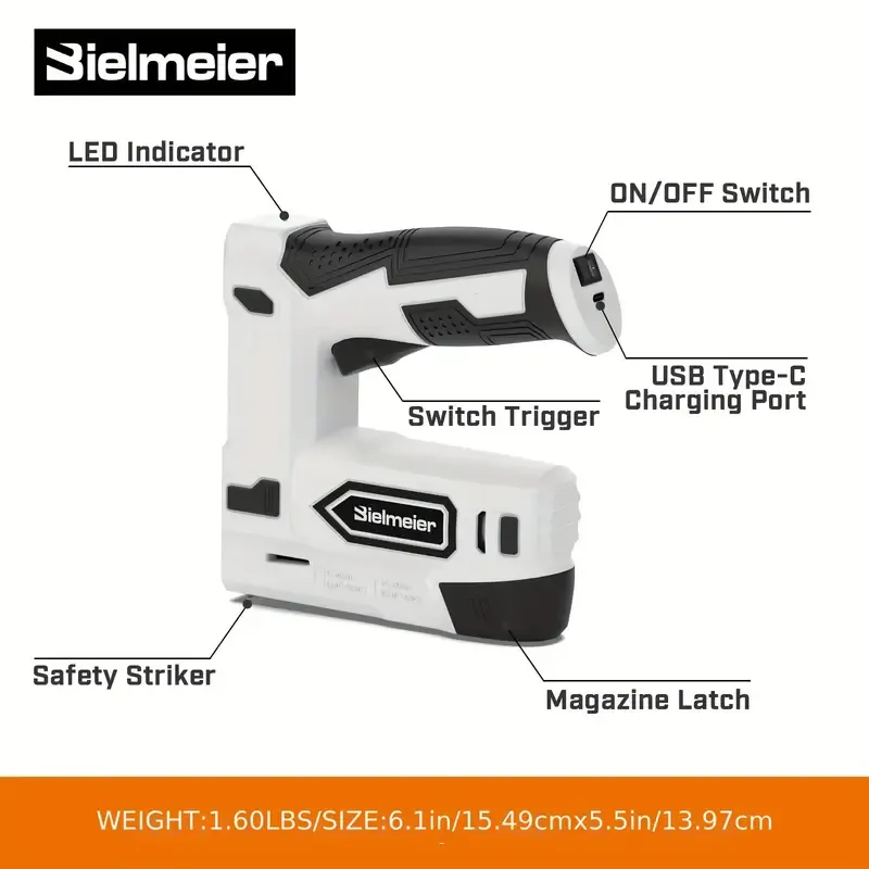 Bielmeier Electric Staple Gun, 2 In 1 Electric Stapler Tacker 4V Cordless Brad Nailer Kit, Battery Powered Nail Gun For Upholstery, Carpentry, DIY With Staple Remover, 1600pcs Staples And Nails