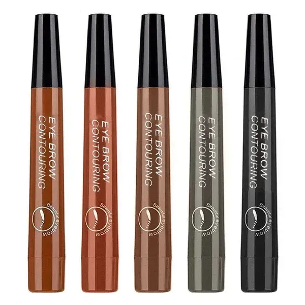 3 Colors Eyebrow Pen Waterproof 4 Fork Tip Eyebrow Tattoo Pencil Long Lasting Natural Dark Brown Liquid Eye Brow Pencil