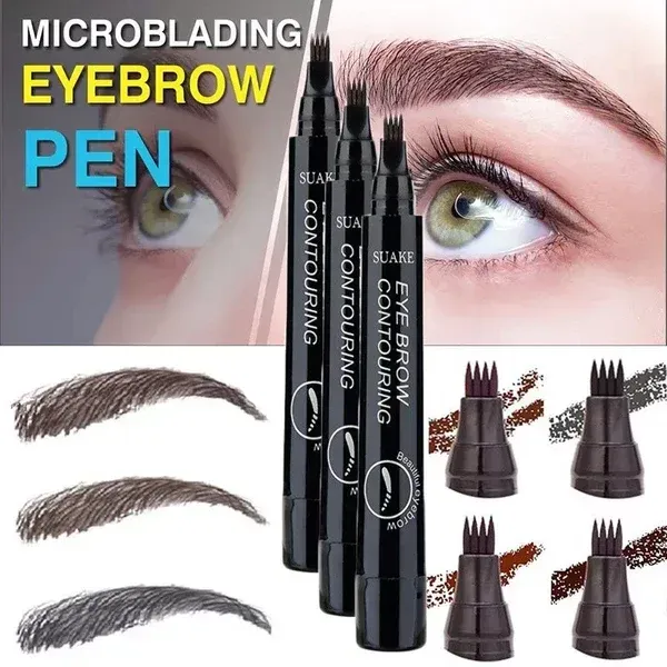 3 Colors Eyebrow Pen Waterproof 4 Fork Tip Eyebrow Tattoo Pencil Long Lasting Natural Dark Brown Liquid Eye Brow Pencil