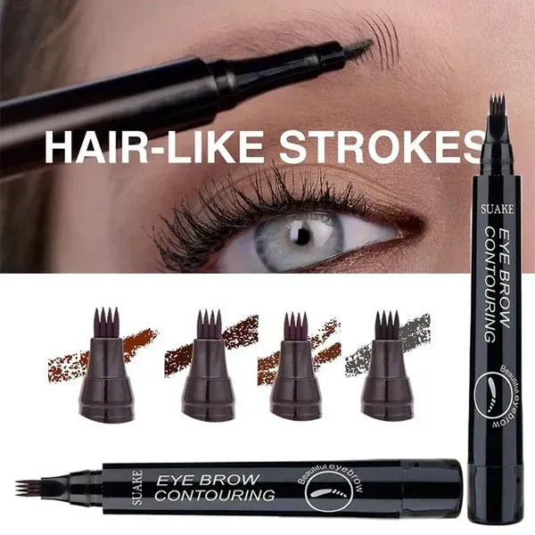 3 Colors Eyebrow Pen Waterproof 4 Fork Tip Eyebrow Tattoo Pencil Long Lasting Natural Dark Brown Liquid Eye Brow Pencil