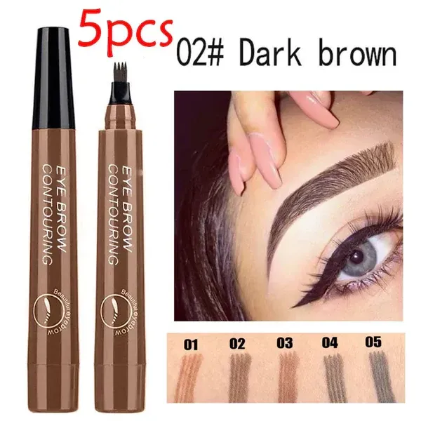 3 Colors Eyebrow Pen Waterproof 4 Fork Tip Eyebrow Tattoo Pencil Long Lasting Natural Dark Brown Liquid Eye Brow Pencil