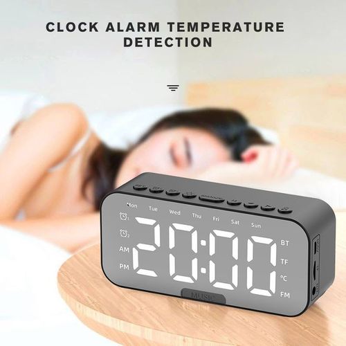 Bluetooth Speaker With Microphone Mirror With Clock FM Time Radio Music Player