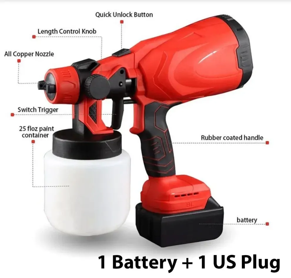 Portable Automatic High-Pressure Paint Spray Gun with 2 batteries