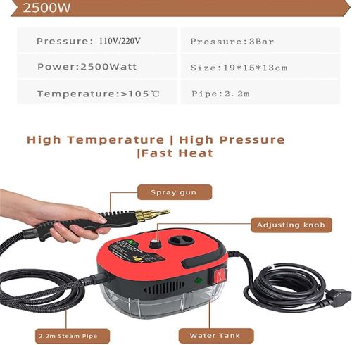 High Temperature Pressurized Steam Cleaner 2500W Handheld High Pressure Steam Cleaning Machine Portable 110V 1000ml Tank for Kitchen Toilet Car (red)