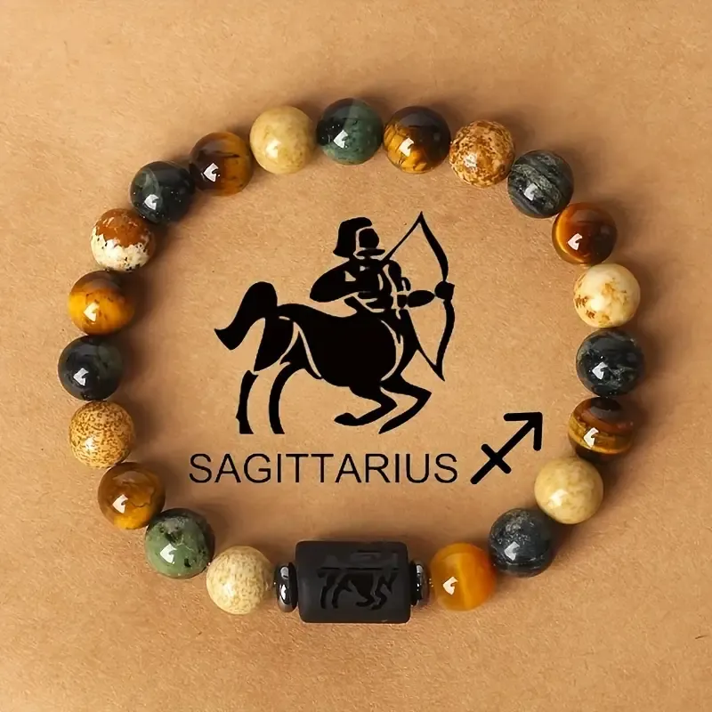 1pc Zodiac Astrology Natural Stone Beaded Bracelet, Fashionable 12 Constellation Designs, Personalized Zodiac Sign Jewelry, Ideal Birthday or Valentine'S Day Gift, 7.48inch