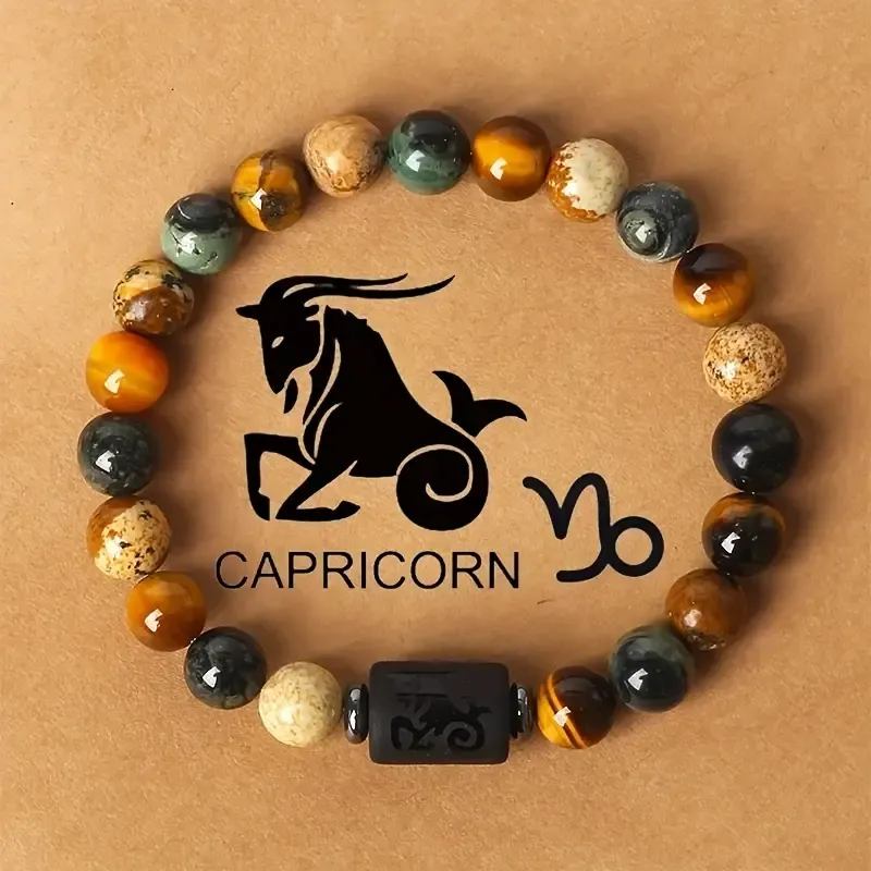 1pc Zodiac Astrology Natural Stone Beaded Bracelet, Fashionable 12 Constellation Designs, Personalized Zodiac Sign Jewelry, Ideal Birthday or Valentine'S Day Gift, 7.48inch