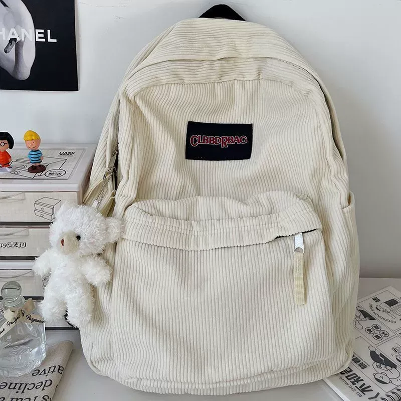 Corduroy retro simple large capacity ins backpack