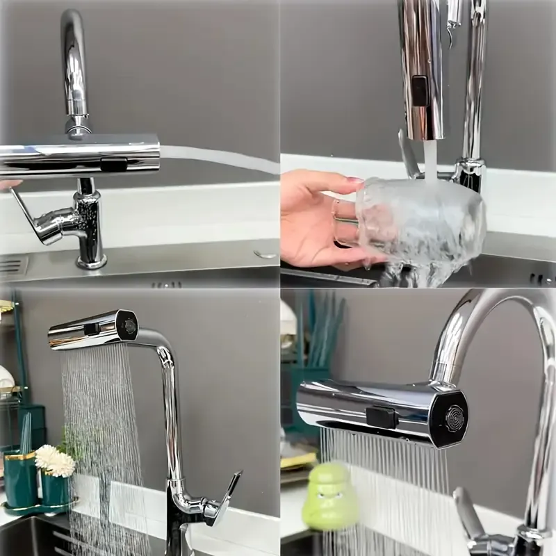 ABS Universal Multi-Function Faucet Adapter, 3-Speed Waterfall Flow, Rotatable Splash-Proof Spray Head, No Electricity Needed, Easy Install, Stylish Upgrade