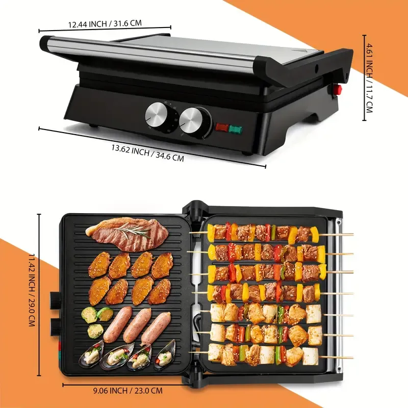 Electric Indoor Grill  SUSTEAS 3 in 1 Electric Indoor Grill & Panini Press