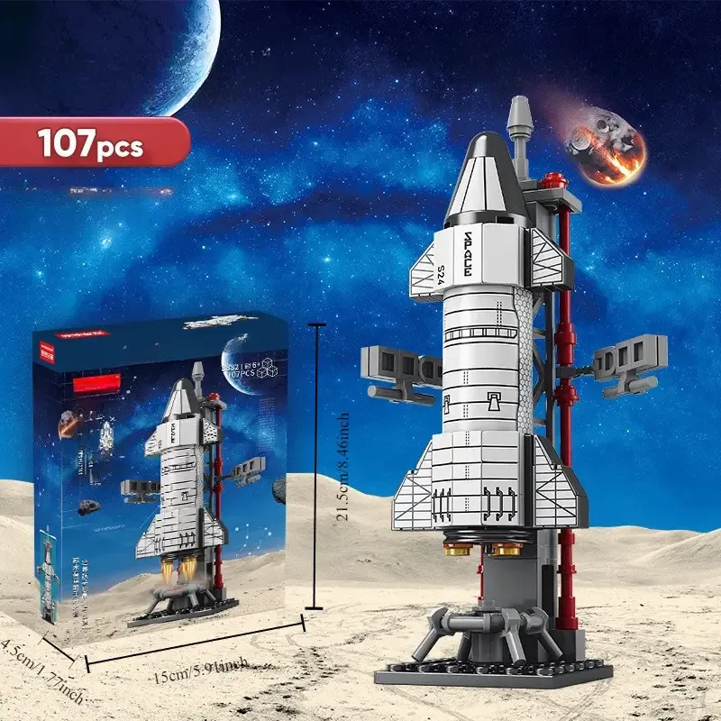 A Model Assembly Toy Set for Children Featuring a Space And Aviation Theme, Including Airplanes And Rocket Launch Centers.