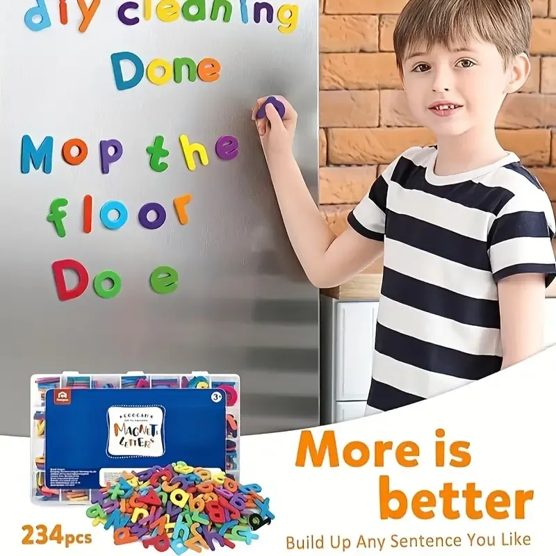 Coogam Back-to-school Season Magnetic Letters 234 Pcs, Uppercase Lowercase Foam Alphabet ABC Fridge Magnets, Educational Toy Set For Classroom Kids Learning Spelling With Magnetic Board And Storage Box