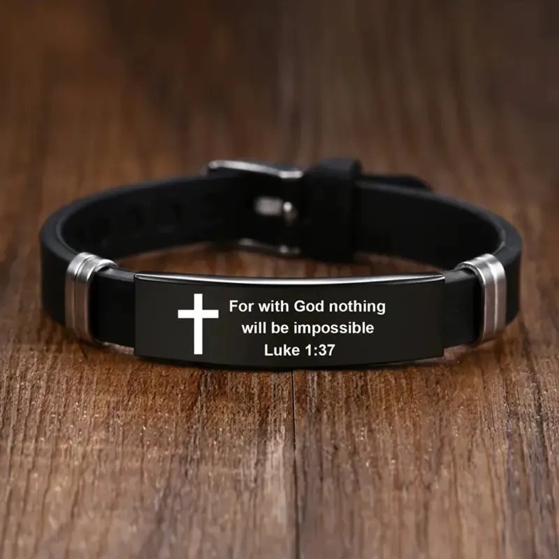 Black&Silver Adjustable Stainless Steel Men's Bible Bracelet