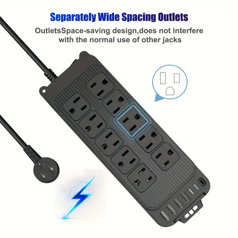 Flat Plug Power Strip, Phone Charger with 4ft Thin Flat Extension Cord