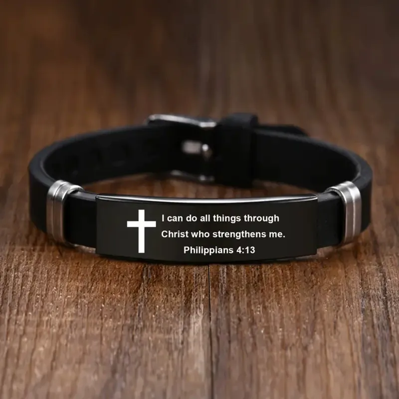 Black&Silver Adjustable Stainless Steel Men's Bible Bracelet