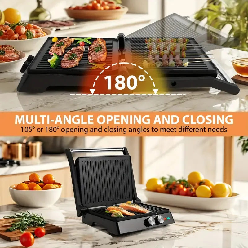 Electric Indoor Grill  SUSTEAS 3 in 1 Electric Indoor Grill & Panini Press