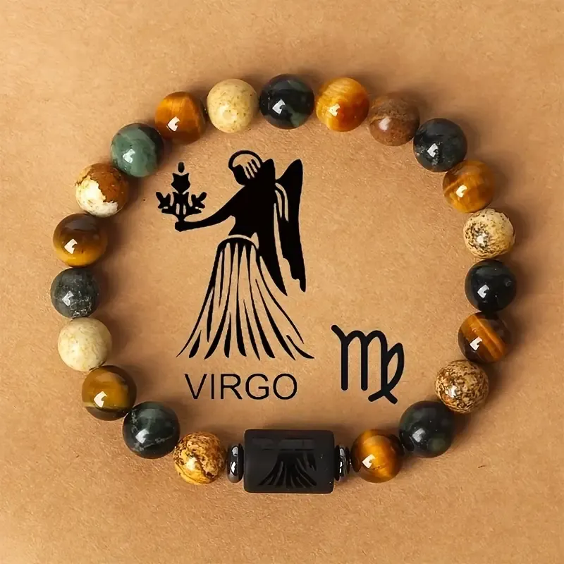 1pc Zodiac Astrology Natural Stone Beaded Bracelet, Fashionable 12 Constellation Designs, Personalized Zodiac Sign Jewelry, Ideal Birthday or Valentine'S Day Gift, 7.48inch