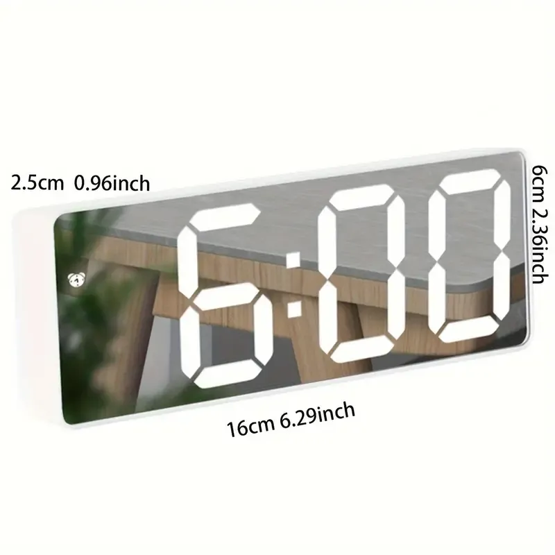 Modern LED Mirror Table Alarm Clock - Digital Snooze Display, Time, Date, and Temperature - USB Powered, Compact, and Energy-Efficient Desktop Night Light for Bedroom, Office, or Home Decor