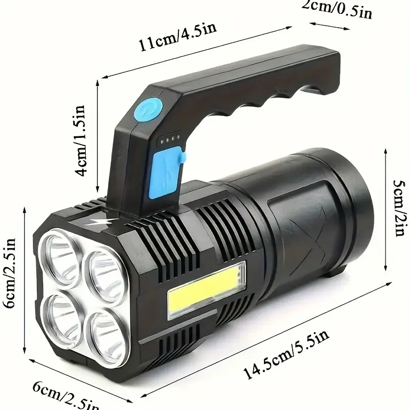 Ultra Bright Quad-core LED Flashlight - Camping Torch Flightlight, USB Rechargeable High Power