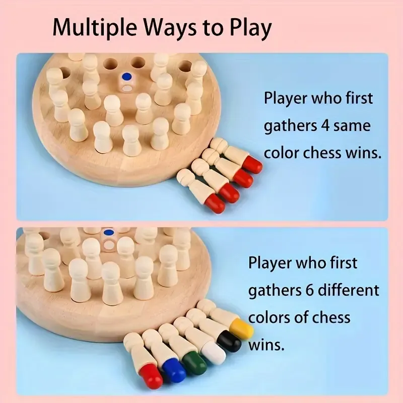 Wooden Memory Match Game - Educational Chess Puzzle for Kids & Adults - Intermediate Skill Level - Portable Family Strategy Board Game for Holiday Gifts & Brain Training