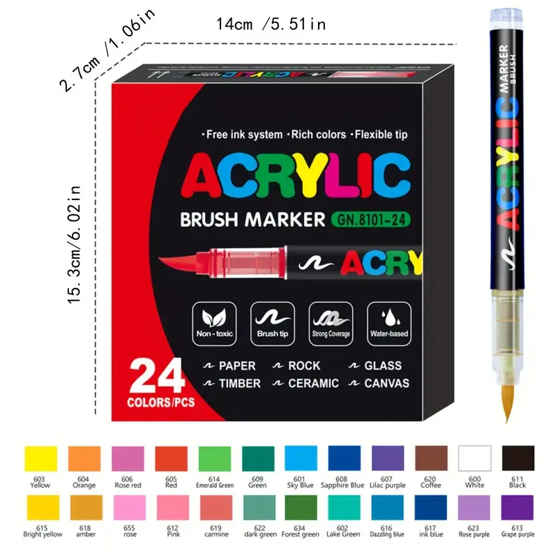 Acrylic Paint Pens, Soft Brush Tip Acrylic Paint Markers, Color Acrylic Markers Ideal For Canvas, Rock Painting, Wood, Stone, Glass, Ceramic, Fabric Painting, DIY Crafts Halloween, Christmas Gift