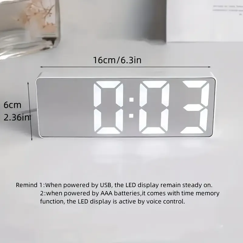 Modern LED Mirror Table Alarm Clock - Digital Snooze Display, Time, Date, and Temperature - USB Powered, Compact, and Energy-Efficient Desktop Night Light for Bedroom, Office, or Home Decor