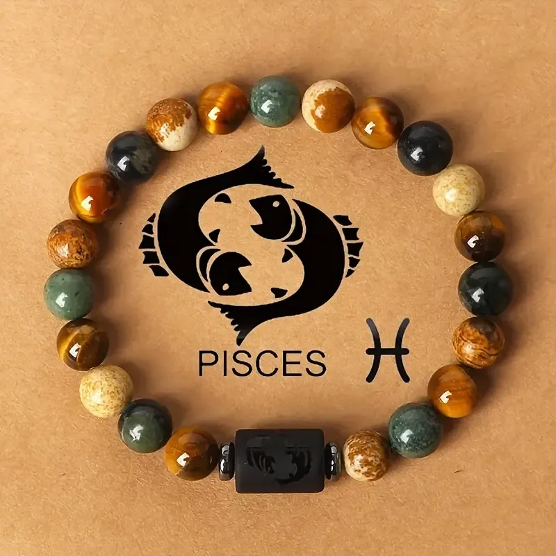 1pc Zodiac Astrology Natural Stone Beaded Bracelet, Fashionable 12 Constellation Designs, Personalized Zodiac Sign Jewelry, Ideal Birthday or Valentine'S Day Gift, 7.48inch