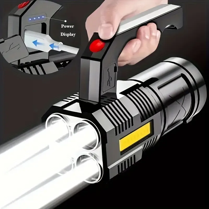 Ultra Bright Quad-core LED Flashlight - Camping Torch Flightlight, USB Rechargeable High Power