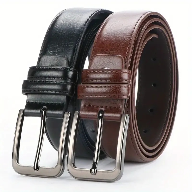 2pcs Men's leather pin buckle casual retro leather belt youth jeans belt