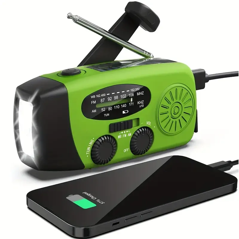 2000mAh Portable Emergency Radio - Power Bank with Hand Crank & Solar Charging