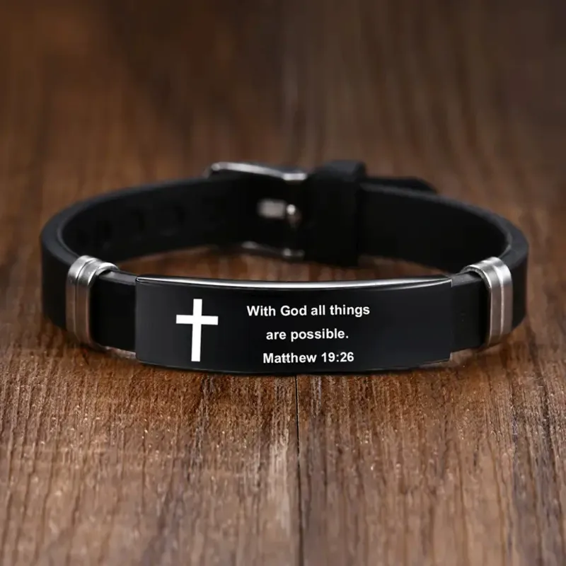 Black&Silver Adjustable Stainless Steel Men's Bible Bracelet