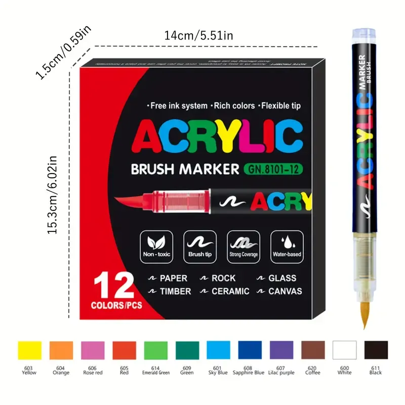 Acrylic Paint Pens, Soft Brush Tip Acrylic Paint Markers, Color Acrylic Markers Ideal For Canvas, Rock Painting, Wood, Stone, Glass, Ceramic, Fabric Painting, DIY Crafts Halloween, Christmas Gift