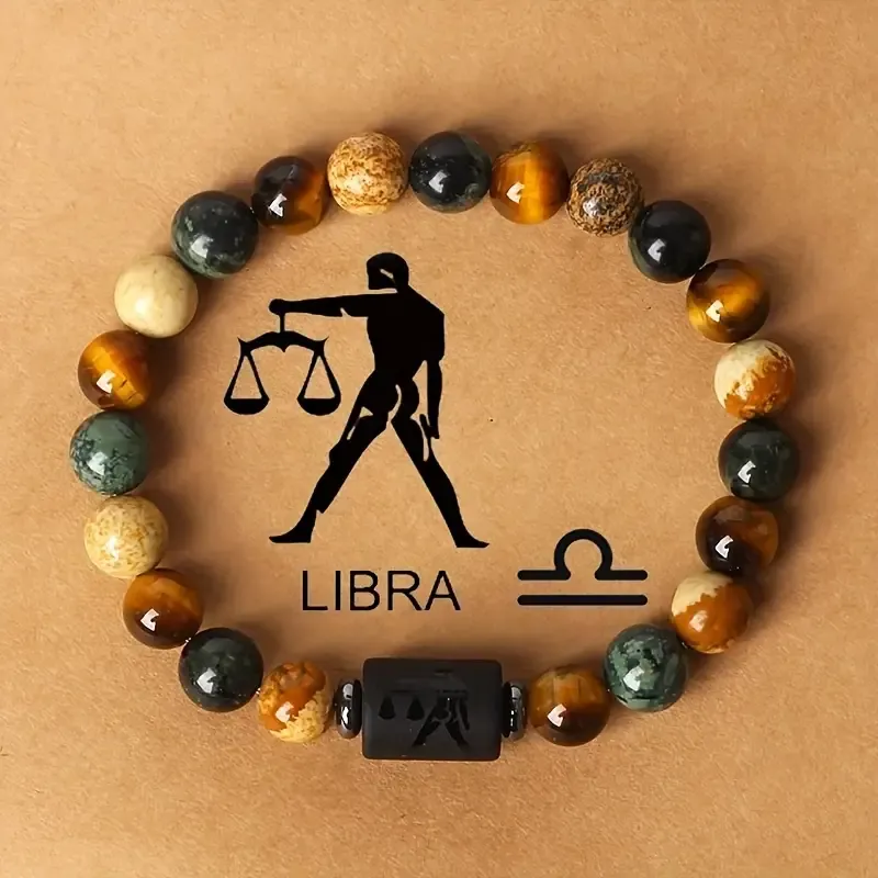 1pc Zodiac Astrology Natural Stone Beaded Bracelet, Fashionable 12 Constellation Designs, Personalized Zodiac Sign Jewelry, Ideal Birthday or Valentine'S Day Gift, 7.48inch