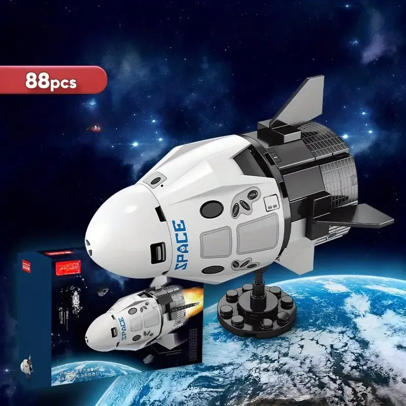 A Model Assembly Toy Set for Children Featuring a Space And Aviation Theme, Including Airplanes And Rocket Launch Centers.