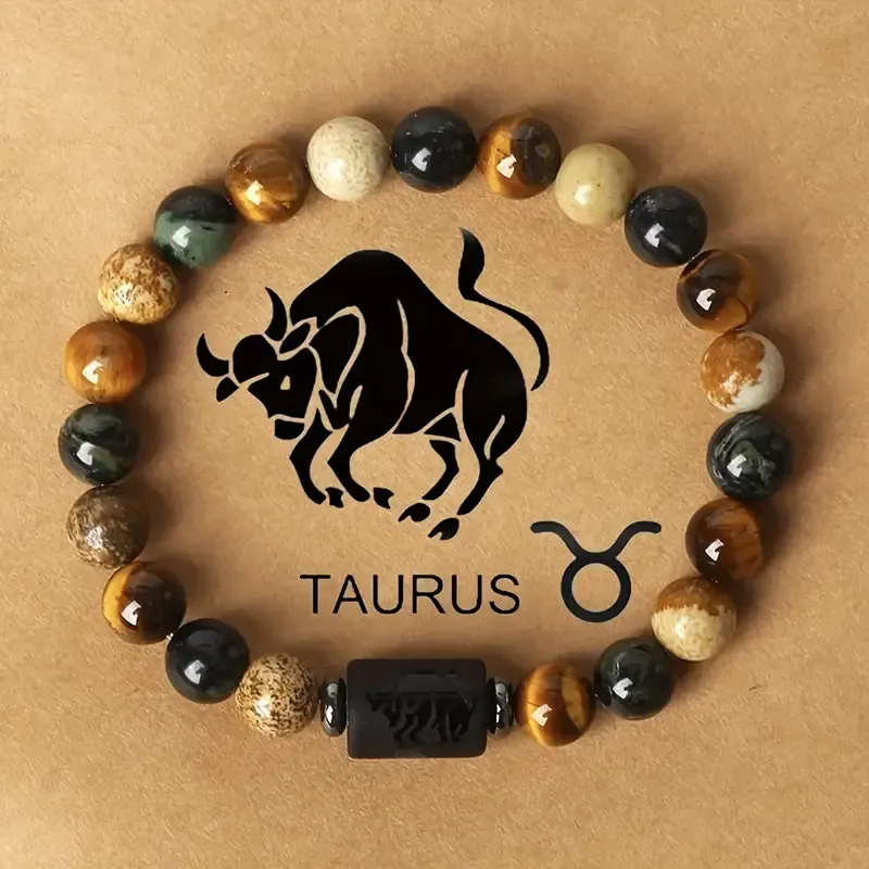 1pc Zodiac Astrology Natural Stone Beaded Bracelet, Fashionable 12 Constellation Designs, Personalized Zodiac Sign Jewelry, Ideal Birthday or Valentine'S Day Gift, 7.48inch