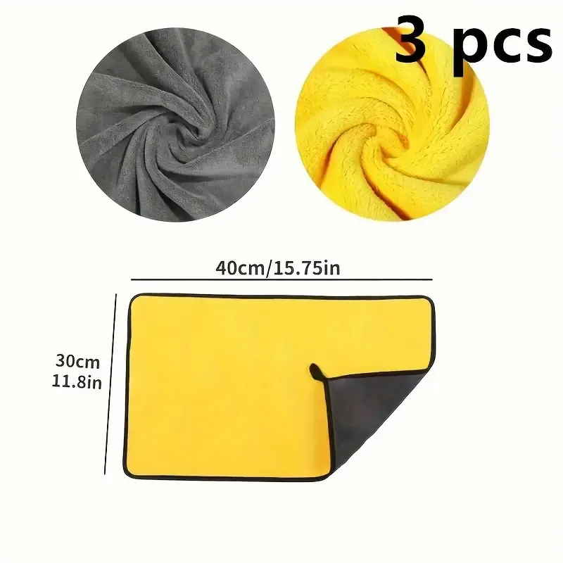 3pc Premium Suction Microfiber Car Wash Towels, Ultra Soft & Thick Polyester Vehicle Care & Detailing Cloth, for Exterior Maintenance