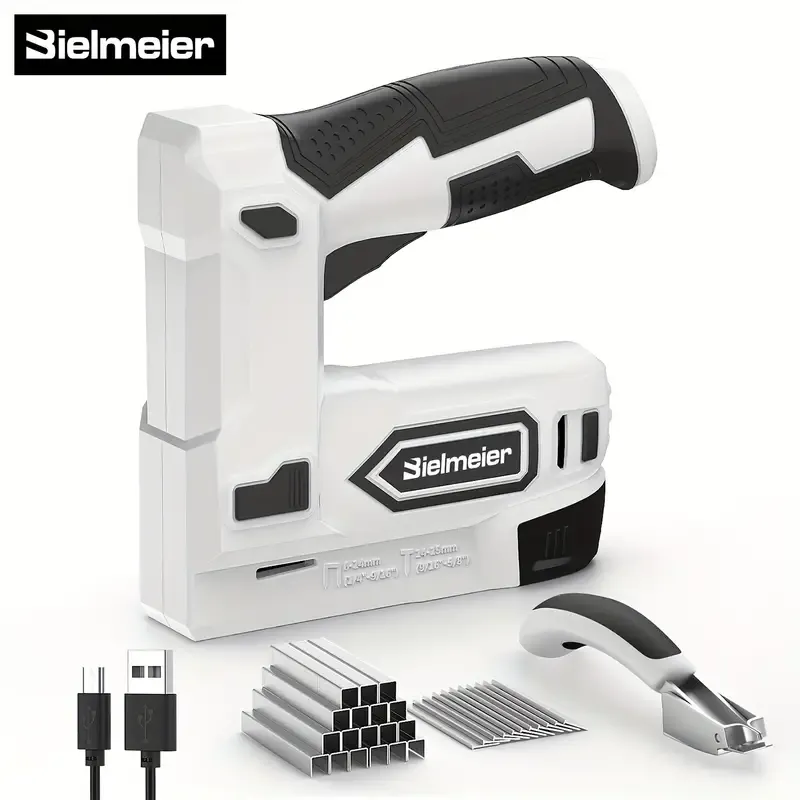 Bielmeier Electric Staple Gun, 2 In 1 Electric Stapler Tacker 4V Cordless Brad Nailer Kit, Battery Powered Nail Gun For Upholstery, Carpentry, DIY With Staple Remover, 1600pcs Staples And Nails