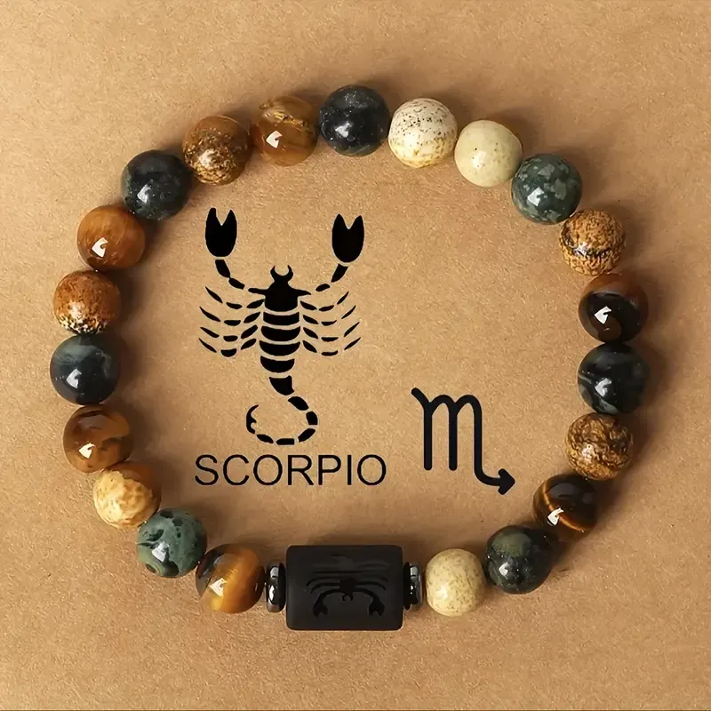 1pc Zodiac Astrology Natural Stone Beaded Bracelet, Fashionable 12 Constellation Designs, Personalized Zodiac Sign Jewelry, Ideal Birthday or Valentine'S Day Gift, 7.48inch