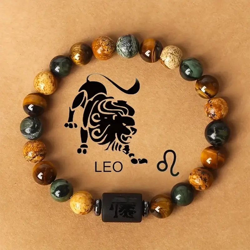 1pc Zodiac Astrology Natural Stone Beaded Bracelet, Fashionable 12 Constellation Designs, Personalized Zodiac Sign Jewelry, Ideal Birthday or Valentine'S Day Gift, 7.48inch