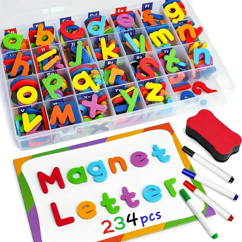 Coogam Back-to-school Season Magnetic Letters 234 Pcs, Uppercase Lowercase Foam Alphabet ABC Fridge Magnets, Educational Toy Set For Classroom Kids Learning Spelling With Magnetic Board And Storage Box