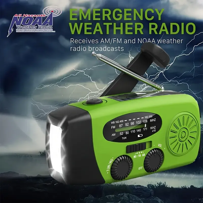 2000mAh Portable Emergency Radio - Power Bank with Hand Crank & Solar Charging