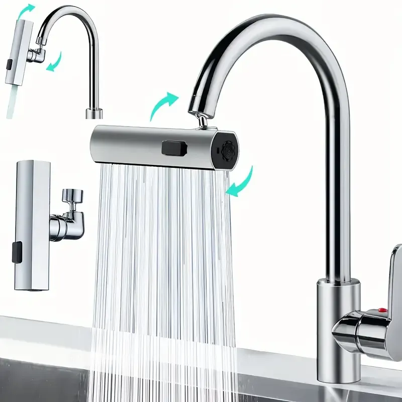 ABS Universal Multi-Function Faucet Adapter, 3-Speed Waterfall Flow, Rotatable Splash-Proof Spray Head, No Electricity Needed, Easy Install, Stylish Upgrade