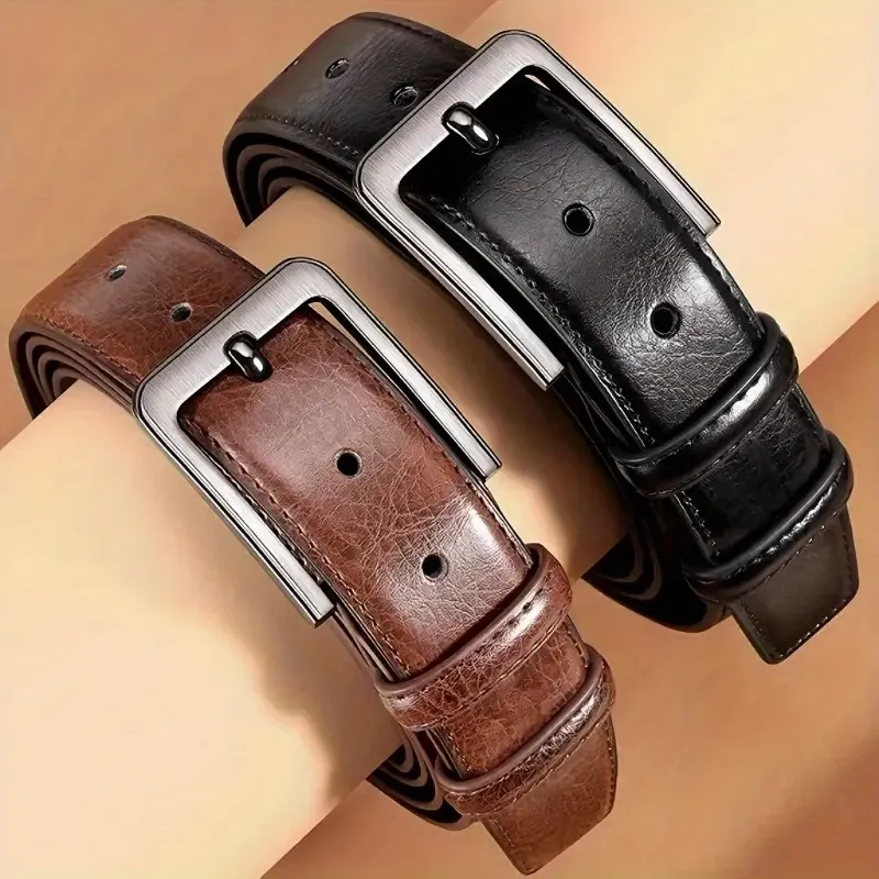 2pcs Men's leather pin buckle casual retro leather belt youth jeans belt