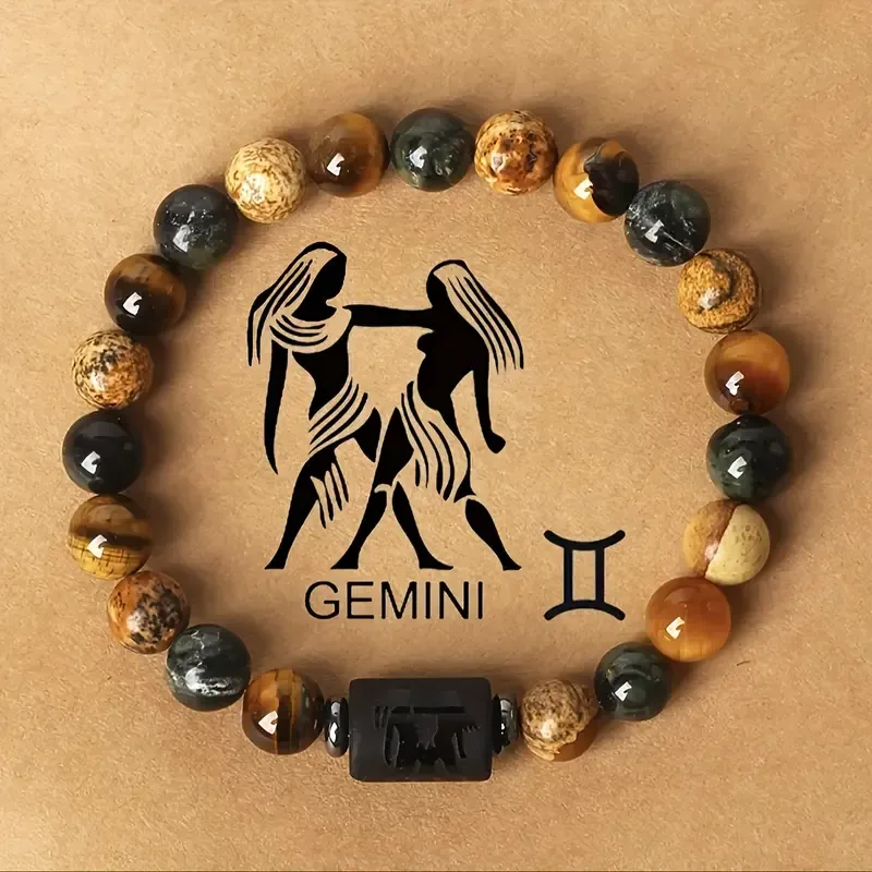 1pc Zodiac Astrology Natural Stone Beaded Bracelet, Fashionable 12 Constellation Designs, Personalized Zodiac Sign Jewelry, Ideal Birthday or Valentine'S Day Gift, 7.48inch