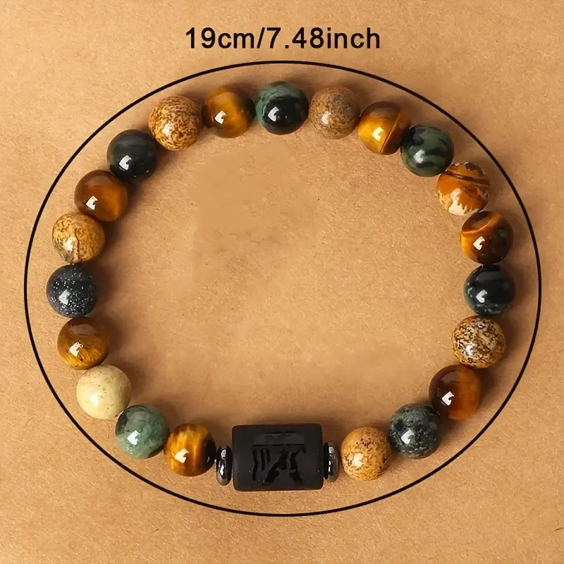 1pc Zodiac Astrology Natural Stone Beaded Bracelet, Fashionable 12 Constellation Designs, Personalized Zodiac Sign Jewelry, Ideal Birthday or Valentine'S Day Gift, 7.48inch