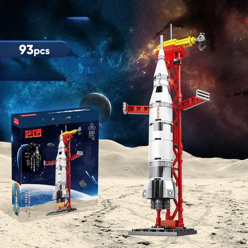 A Model Assembly Toy Set for Children Featuring a Space And Aviation Theme, Including Airplanes And Rocket Launch Centers.