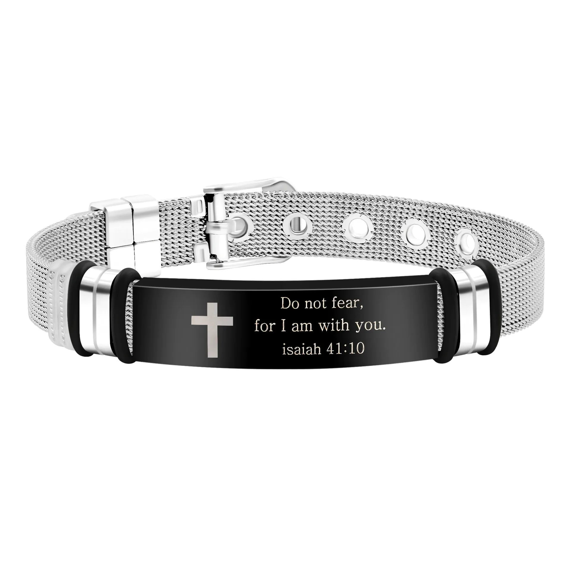 Black&Silver Adjustable Stainless Steel Men's Bible Bracelet