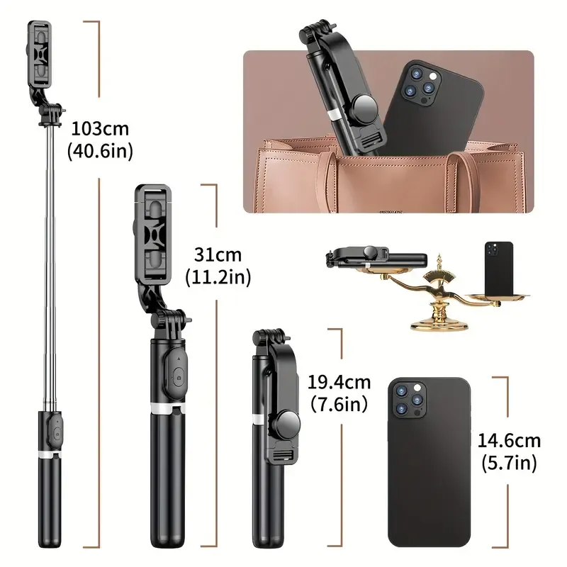 40 Extendable All-in-1 Cell Phone Selfie Stick Tripod with 360°Rotation