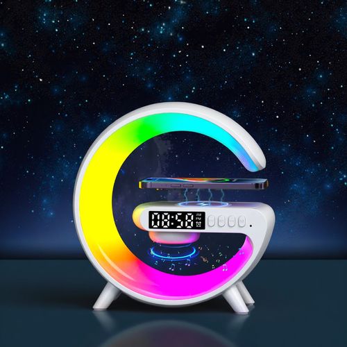 Wireless Charger with Alarm Clock Colorful RGB LED Flashing Light Desk Lamp Speaker for Mobile Phone Living Room Bedside Table