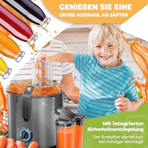 KESSER Entsafter Zentrifuge fuer Obst und Gemuese, Edelstahl 1100W Saftpresse mit grosser Einfuelloeffnung, 3 Stufen, Mikro-Sieb, inkl. Buerste, Saftbehaelter und Rezeptbuch